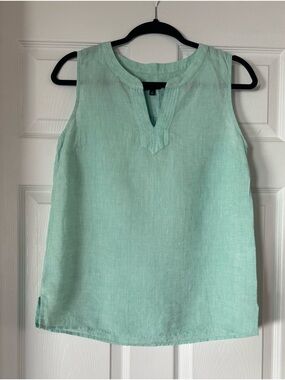 Talbots Mint Green Linen Split-Neck Sleeveless Top